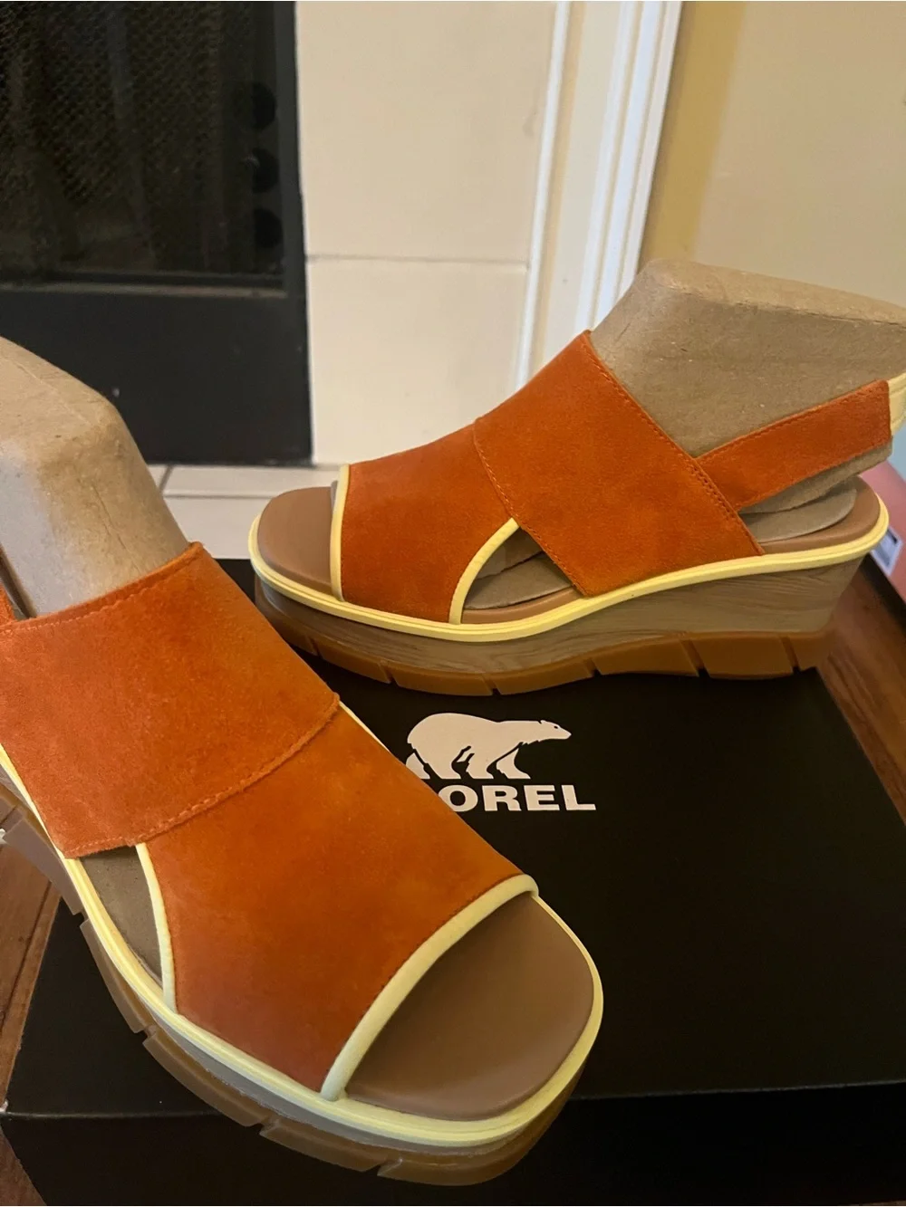 Sorel Orange Suede Platform Wedge Sandals